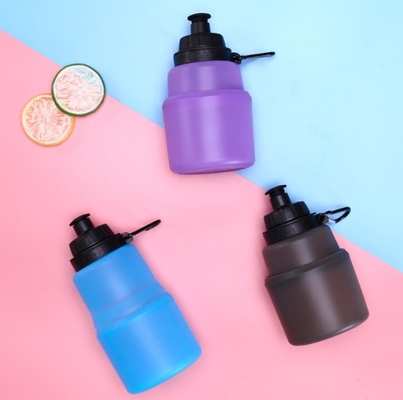 कस्टम लोगो के साथ 480ML Collapsible सिलिकॉन खेल की बोतलें खाद्य ग्रेड BPA मुक्त